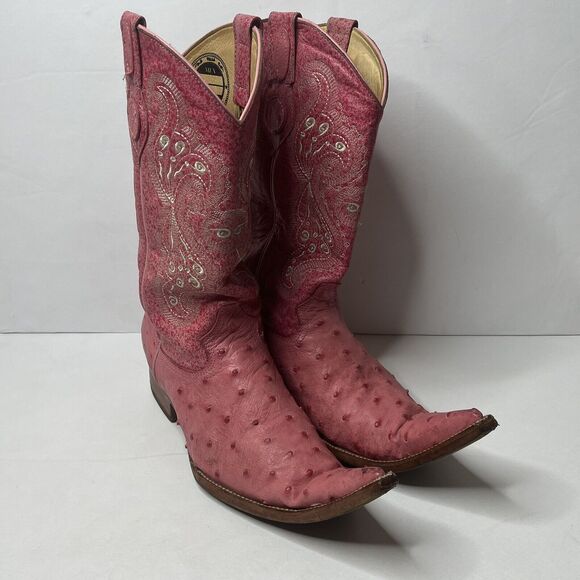 Correcaminos Pink Ostrich Extreme Pointed Toes Cowboy Boots Mens Size 8 B - Picture 1 of 16